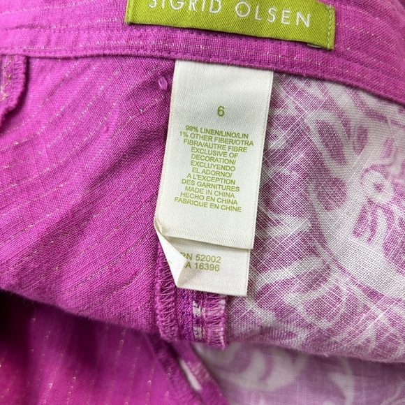 Sigrid Olsen skirt linen floral applique gold thread flouted pink Size 6 - Picture 4 of 7